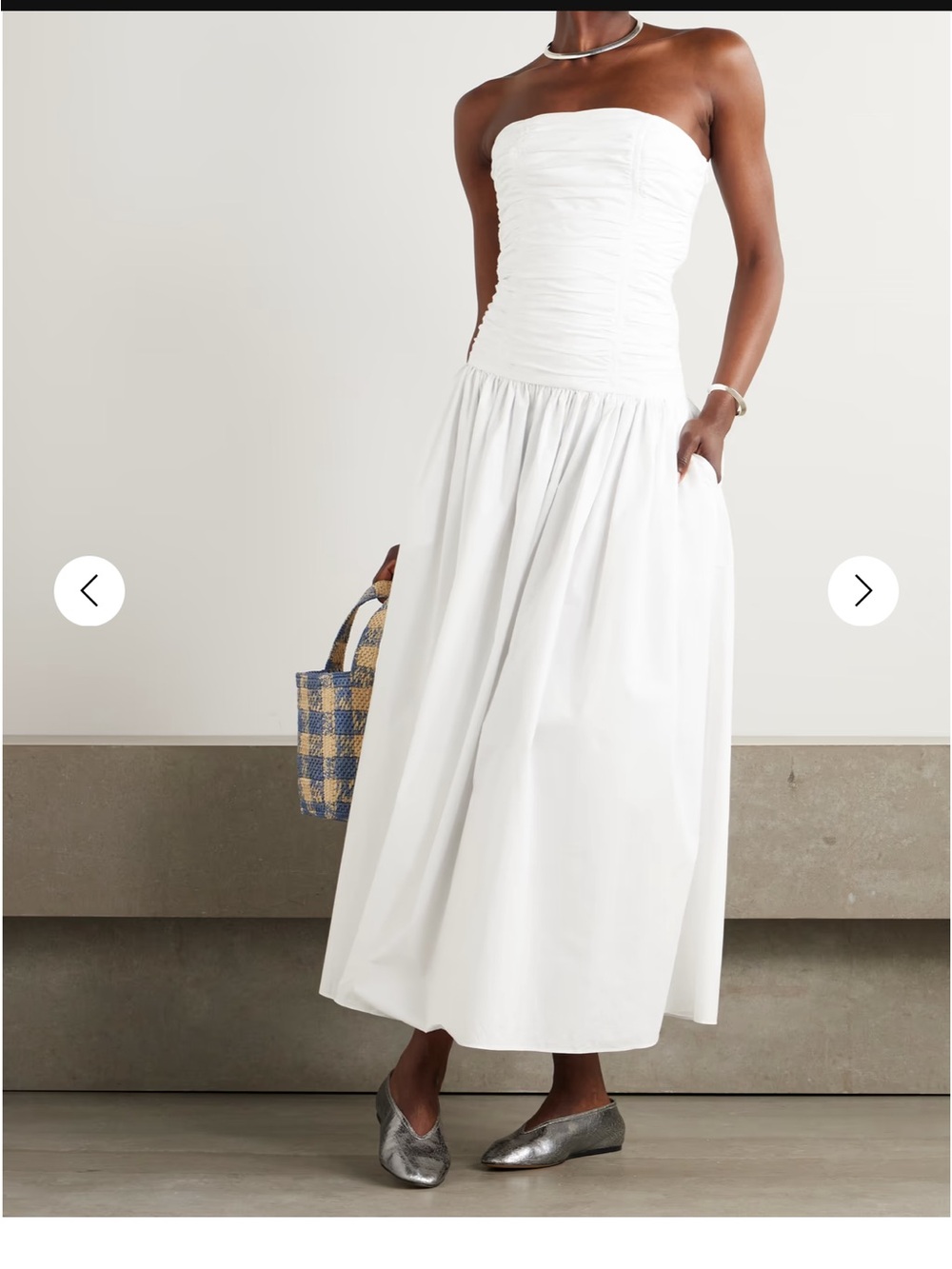 Strapless cotton poplin maxi dress drop waist